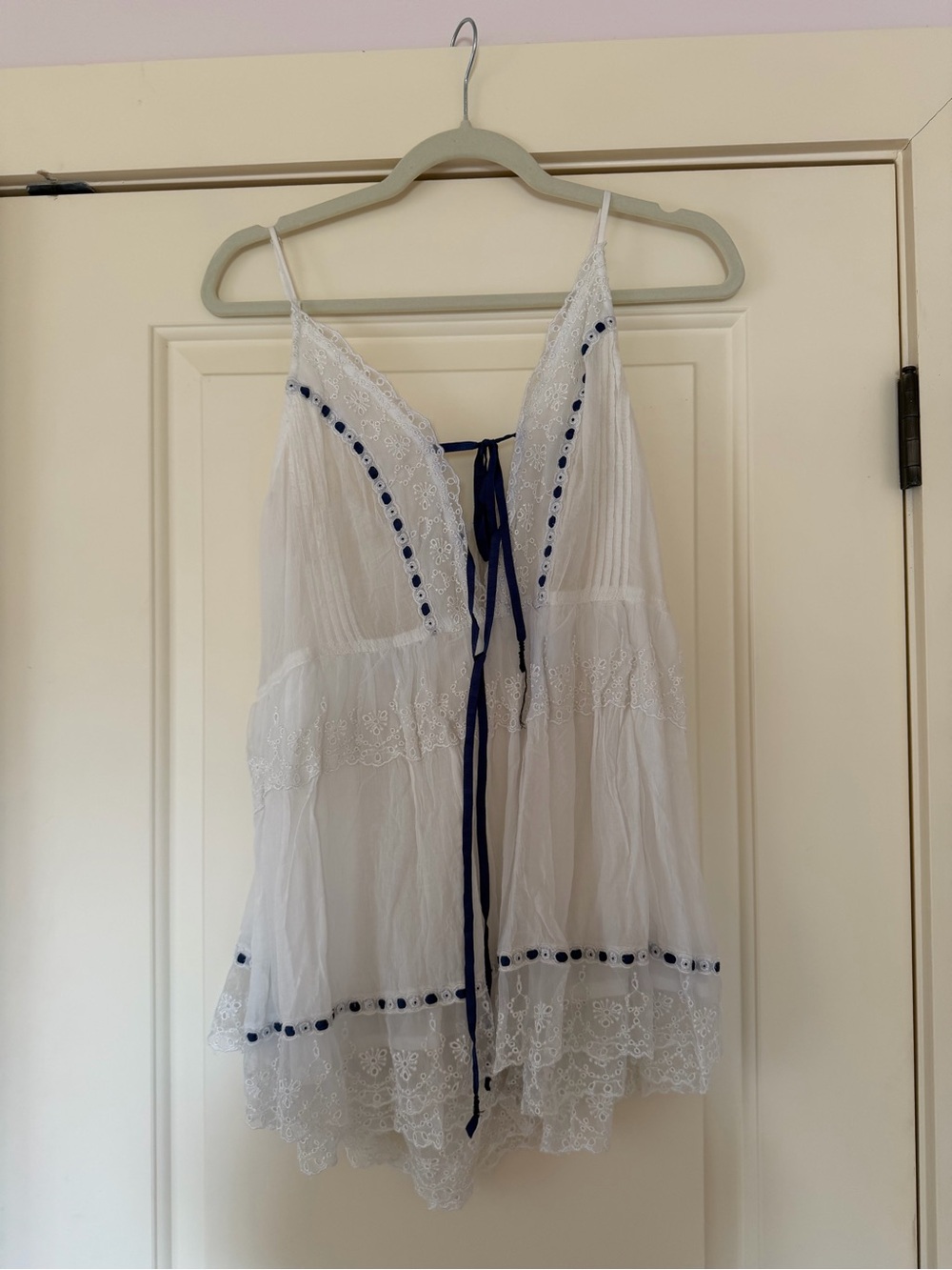 Free People Lace Romper with Navy Trim